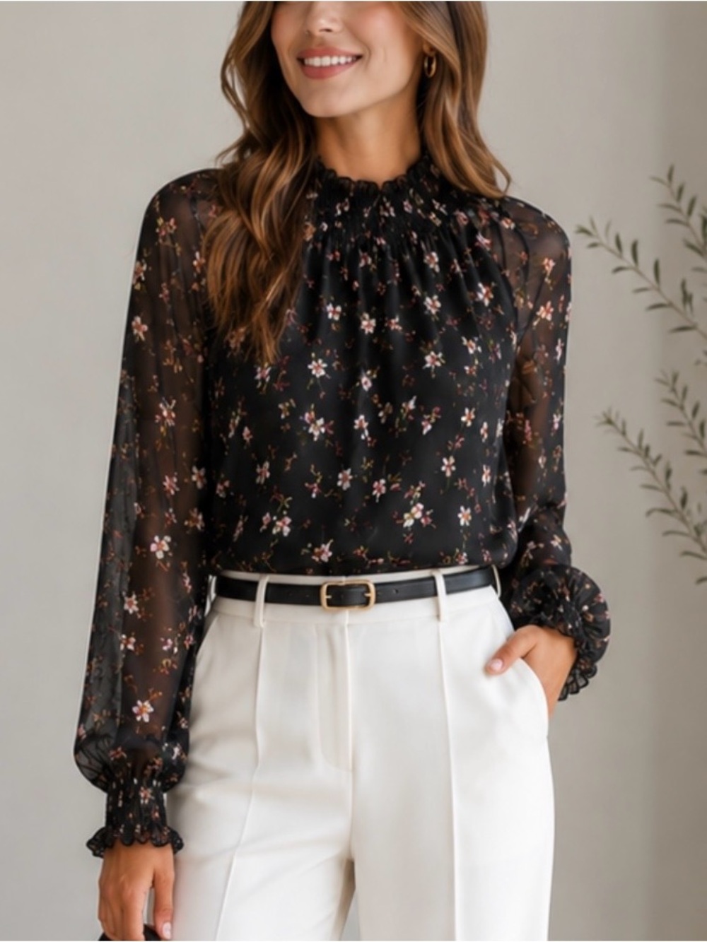 NWT Madewell Smocked Mockneck Top in Backyard Blooms